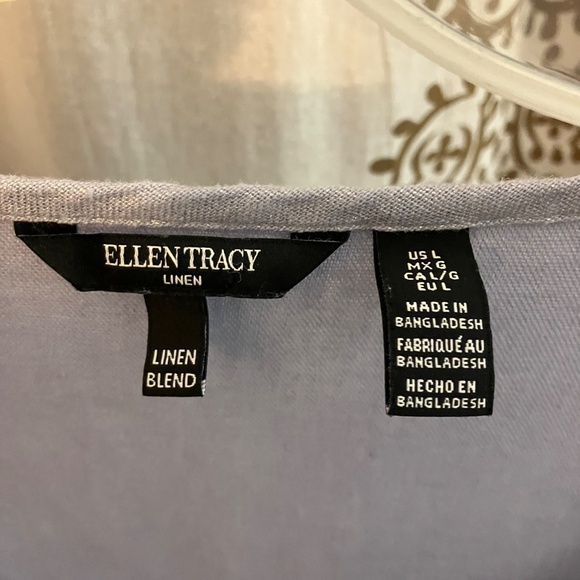 Ellen Tracy Women's Large L Blue Metallic Shimmer Linen Blouse Shirt Top Classy - Picture 6 of 7